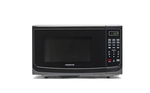 Farberware FM11BKA Compact Countertop Microwave Oven 1.1 Cu. Ft. 1100-Watt with LED Lighting, Child Lock, Easy Clean Grey Interior, Black