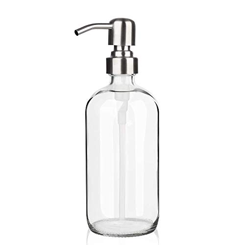 ARKTEK Glass Soap Dispenser - Clear Dish for Kitchen, Refillable Liquid Hand with Rust Proof Stainless Steel Pump Bathroom, Countertop (17 Ounce/ 500 ML)