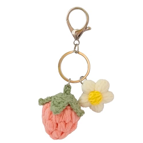 Ensiolau Keychain Handmade Weaving Cute Strawberry Flower Keychains Gift for Car keys Bag Wallet Purse Women Girls (Pink)