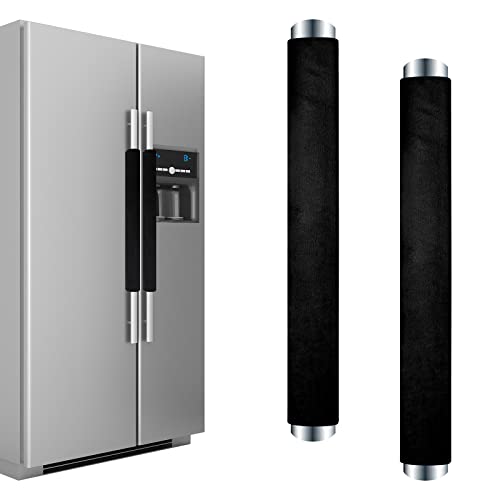 Kewjug Refrigerator Door Handle Covers Washable Cloth Kitchen Decor Keep Appliance Clean Anti-Static Stains for Fridge Dishwashers Velvet (2Pcs Black)