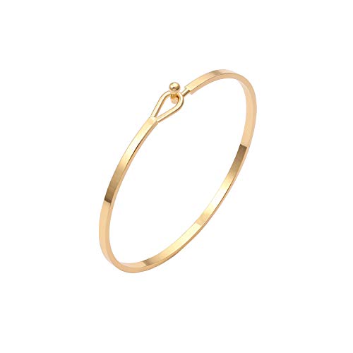 PERNNLA PEARL Thin Cuff Bangle Hook Bracelet 18K Gold Personalized Open Clasp Oval Inspiration Bangle Bracelet for Women