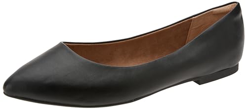 Amazon Essentials Women's Pointed-Toe Ballet Flat, Black Faux Leather, 8