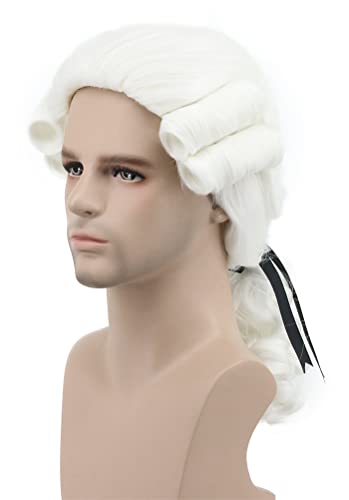 karlery Judge Colonial Wig Man Long Wave White Wig Washington Halloween Costume Cosplay Wig