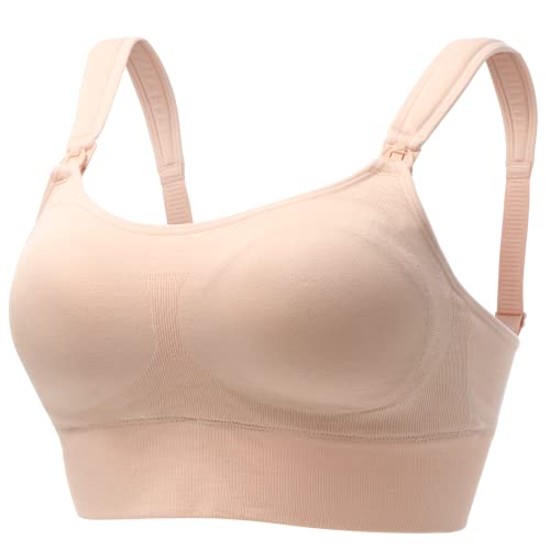 Momcozy Lycra Pumping Bra Hands Free with Fixed Padding for Good Shaping, Comfortable Support Pumping and Nursing Bra in One, Seamless Maternity Breast Pump Bra & Maternity Bra