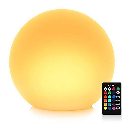 Mr.Go 14-inch LED Ball Light with Remote, Waterproof Rechargeable LED Globe Light Glowing Orb Mood Lamp, Dimmable 16 RGB Colors, Great for Home Garden Patio Pool Party Decorative Ambient Lighting