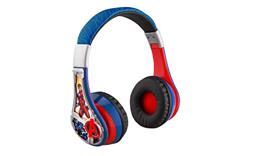 eKids Marvel Avengers Kids Bluetooth Headphones, Wireless Headphones with Microphone Includes Aux Cord, Volume Reduced Kids Foldable Headphones for School, Home, or Travel