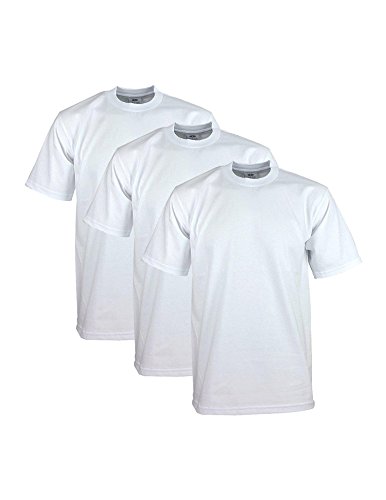 Pro Club Men's 3-Pack Heavyweight Cotton Short Sleeve Crew Neck T-Shirt, White, Medium