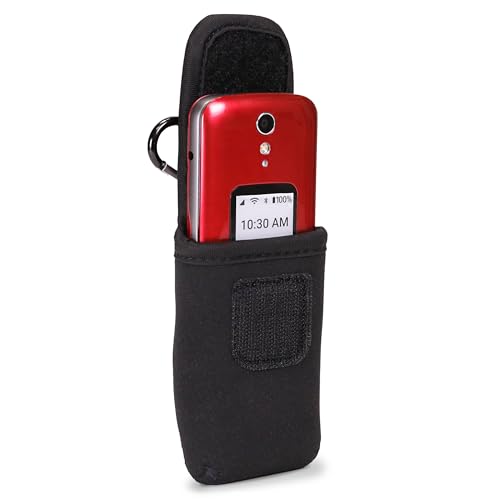 USA GEAR Flip Phone Case Belt Pouch Compatible with Jitterbug Flip 2, Alcatel GO Flip, Nokia 2780 Flip, Tracfone TCL Flip 2, and More - Neoprene Phone Pouch, Belt Loop, Carabiner Clip, Easy Access