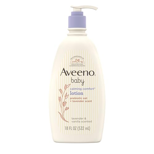 AVEENO BABY Calming Comfort Moisturizing Body Lotion with Relaxing Lavender & Vanilla Scents, Non-Greasy Baby Lotion, Nourishing Prebiotic Oatmeal, Paraben- & Phthalate-Free, 18 fl. oz