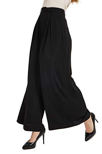 Tronjori Women High Waist Casual Wide Leg Long Palazzo Pants Trousers Regular Size(M Short,Black)