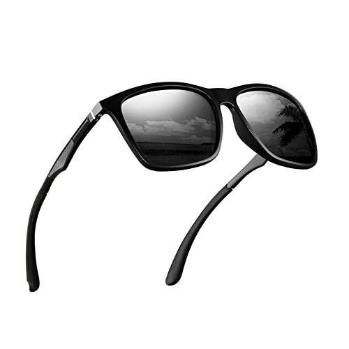 Polarized Sunglasses for Men Aluminum Mens Sunglasses Driving Rectangular Sun Glasses For Men/Women (Grey Lens/Matte Black Frame)