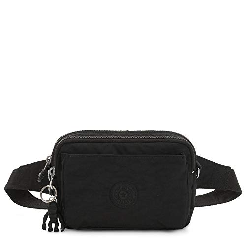 Kipling Women’s Abanu Crossbody Bag, Lightweight, Adjustable Nylon Waist Pack with Multi-Compartment Zip Pockets, Black Noir