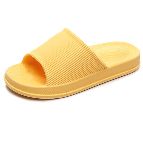 CRAZY LADY Cloud Slippers for Women & Men Indoor & Outdoor Pillow Slippers Non Slip Quick Drying Shower Slides Bathroom S&als Light Weight EVA Platform Casual Shoes (Mas/Yellow,7.5 8.5)