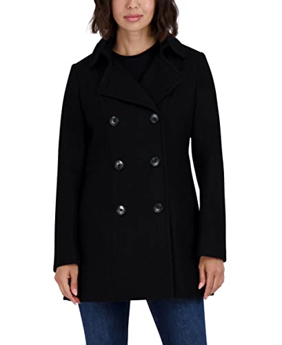 Nautica Women's Double Breasted Peacoat with Removable Hood, Black, Large