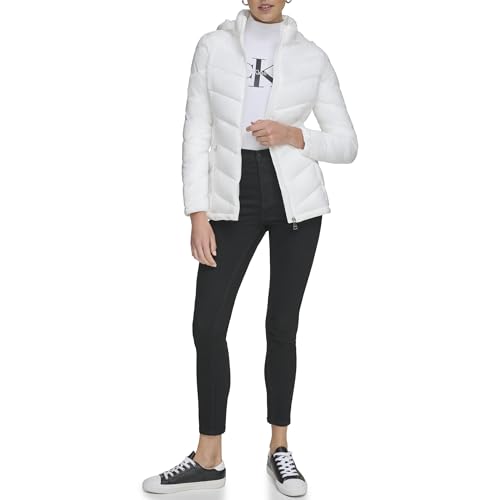 Calvin Klein Women's Light-Weight Hooded Puffer Jacket, Cloud