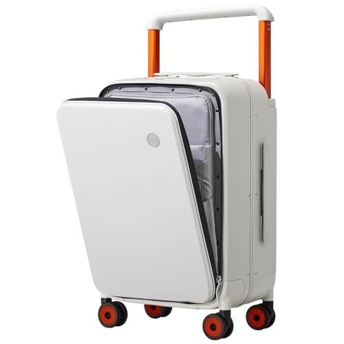 mixi Carry On Luggage Wide Handle Luxury Design Rolling Travel Suitcase PC Hardside with Aluminum Frame Hollow Spinner Wheels, with Cover, 20 inch, Smoke White