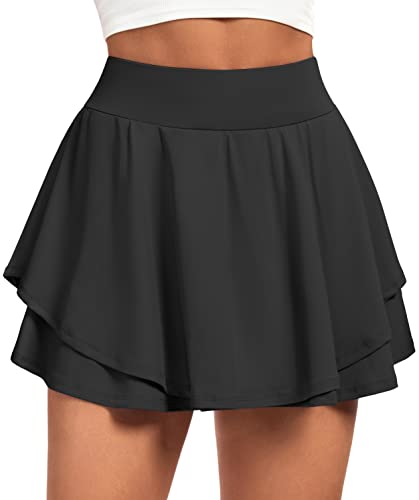 IUGA Tennis Skirts for Women with Pockets Shorts Athletic Golf Skorts Skirts for Women High Waisted Running Workout Skorts Black