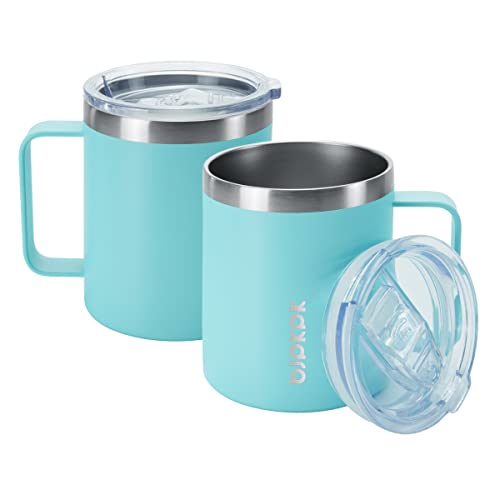 BJPKPK 14oz Coffee Mug with Handle 2 Pack,Stainless Steel Insulated Coffee Mug with Splash Proof Lid-Turquoise,14oz(410ml),CM14Turquoise