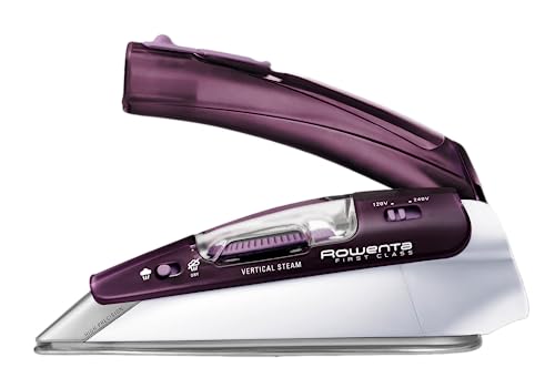 Rowenta, Travel Iron, Pro Compact Stainless Steel Soleplate Steam Iron for Clothes, 200 Microsteam Holes, 1000 Watts Ironing, Fabric Steamer, Dual Voltage, Purple Mini Iron, DA1560
