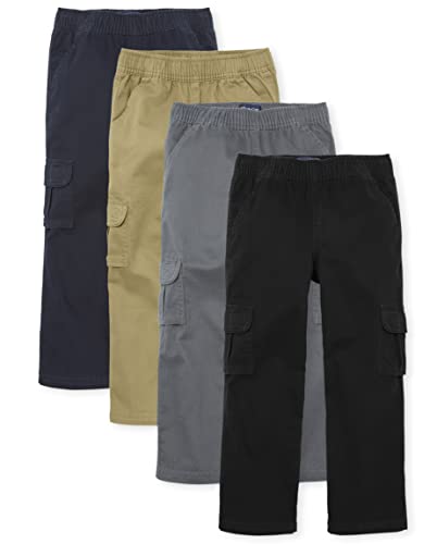 The Children's Place Boys Pull on Cargo Pants,Black/Flax/Gray Steel/New Navy 4 Pack,6