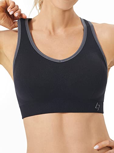 Fittin Womens Padded Sports Bras Wire Free with Removable Pads Black ,M