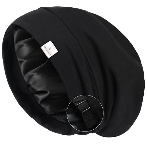 YANIBEST Slouchy Beanie Hat Satin Lined Sleep Cap Satin Bonnet Chemo Headwear Caps for Women and Men Pure Black