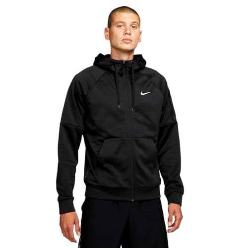 Nike Therma-FIT Men's Full-Zip Fitness Hoodie, Black/Black/White, XL