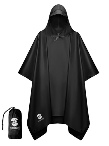 SaphiRose Hooded Rain Poncho Waterproof Raincoat Jacket for Men Women Adults(Black