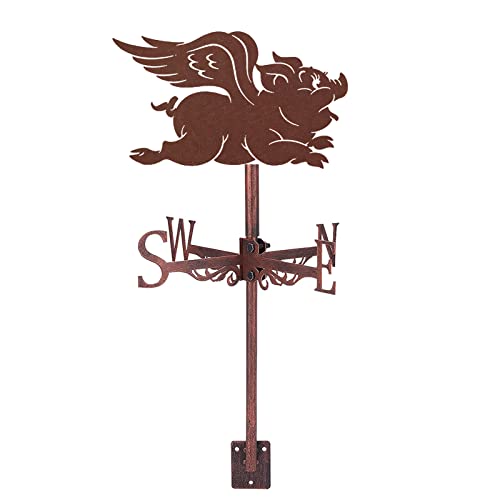ANCNA-U wind vane Measuring Instrument Roof Mount Metal Weathercock Wind Direction Indicator, Flying Pig Shape Creative Farm Scene Garden Home Decor Ornament Gift,Bronze,Angel Pig