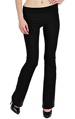 T-Party Thick Cotton Yoga Pants with Fold Over Waistband, Medium, Black