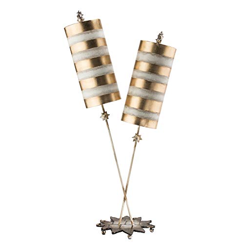 Flambeau Lighting TA1030 Nettle Luxe Table Lamp, Gold leafed Star-Shaped Base with Cream Metal Stems