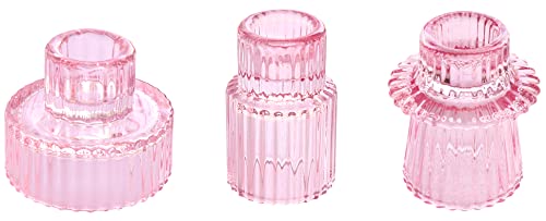 Vixdonos Pink Candlestick Holders Set of 3 Glass Candle Holders for Taper Candles,Pillar Candles and Tealight Candles