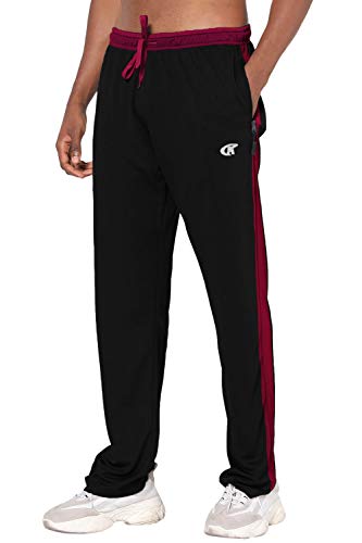 NEIKU Men's Sweatpants with Pockets Open Bottom Workout Pants Black/Wine-L