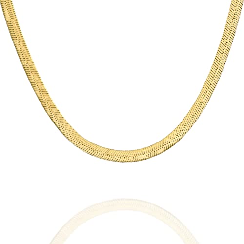 PAVOI Italian Solid 925 Sterling Silver, 22K Gold Plated Snake Chain Necklace, 3mm Italian Diamond-Cut Herringbone Necklace for Women and Men, MADE IN ITALY (16, Yellow Gold)