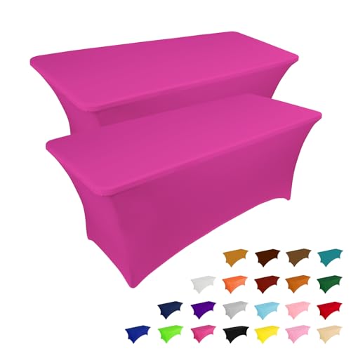 IVAPUPU 2 Pack 6FT Table Cloth for Rectangular Fitted Events Stretch Fuchsia Table Covers Washable Table Cover Spandex Tablecloth Table Protector for Party, Wedding, Cocktail, Banquet, Festival