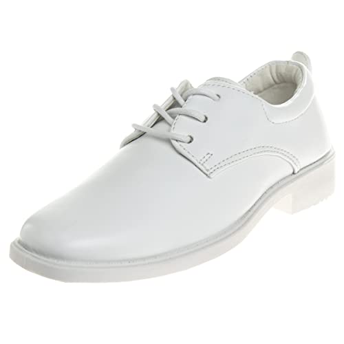 Josmo Boys Dress Shoes - Classic Lace-Up Oxford Casual Dress Formal Shoes - White/White (1 Big Kid)