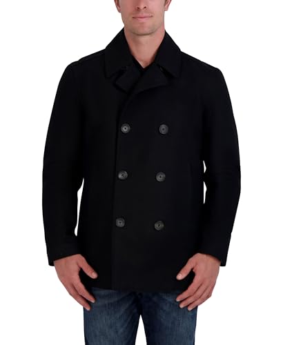 Nautica Men's Classic Double Breasted Peacoat, Black, X-Large