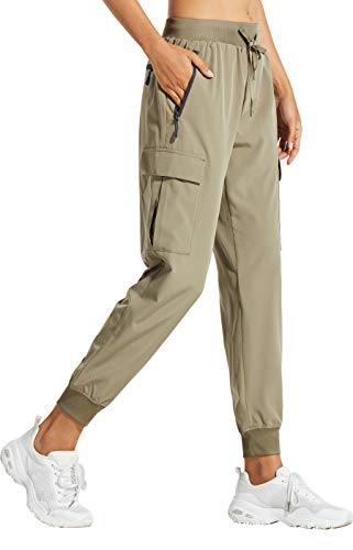 Libin Women's Cargo Joggers Lightweight Quick Dry Hiking Pants Athletic Workout Lounge Casual Outdoor, Khaki M