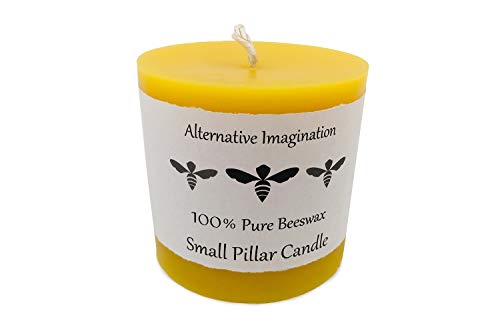 Alternative Imagination Pure Beeswax Candle - Small Pillar Handmade Candle, 100% Beeswax Candle, Natural Pillar Candle, 40 Hour Beeswax Candle, Tall Wax Candle, Hypoallergenic Candle, 3 Inch