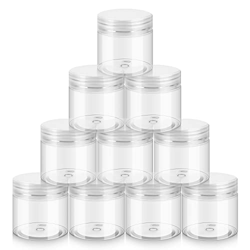 Household 2oz Plastic Jars with Lids,10 Pack BPA Free, Reusable, Refillable White Cosmetic Containers for Bath Salts, Cosmetics, Powders, Beauty Product and Small Accessories