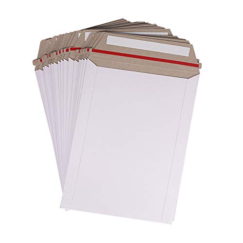 zmybcpack 100 Pack 6X8 inch Self Seal Photo Document Mailers Stay Flat White Cardboard Envelopes White Photography Mailers for CD, Photos, Document