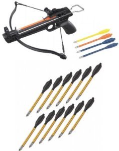 ASC 50 Lb Crossbow Gun Pistol Archery Hunting Crossbow w/Arrows+12 Metal Tip Arrows, Black