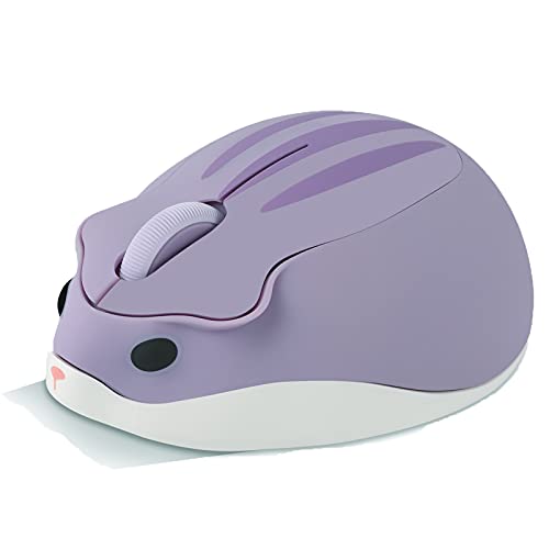 Wireless Mouse Cute Cartoon Hamster Shape Mini Silent Click Ergonomic Design 2.4G USB Portable Cordless Mouse 1200 DPI Small Mice for Notebook/MacBook/PC/Laptop/Computer for Kids Girl Gift (Purple)