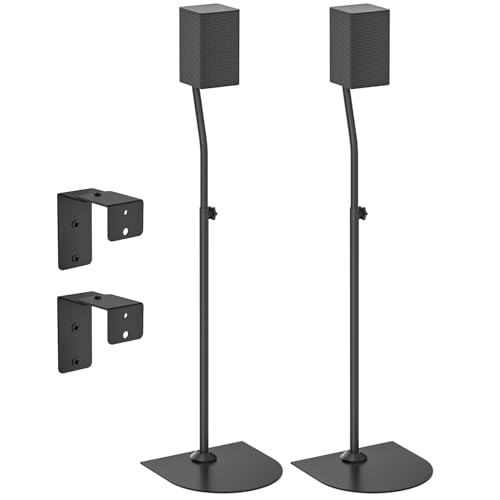 Speaker Stands Pair for Samsung Speakers with Speaker Wall Mount - Height Adjustable Extends 33' to 42' Floor Speaker Stand with Cable Management for Keyhole or Thread Hole Samsung Rear Speaker Stands