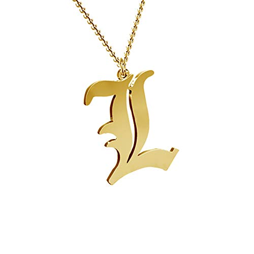 Suxerlry Women's 18K Gold Plated Stainless Steel Old English Initial Pendant Necklace Letter L
