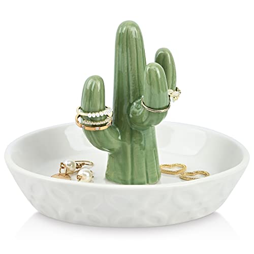 Ceramic Cactus Ring Holder Cactus Ring Dish for Jewelry Cactus Decor for Friend Sister Birthday Wedding Anniversary Bridal Engagement Christmas Gift for Women