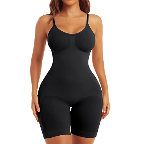 EUYZOU Shapewear Bodysuit for Women Tummy Control - Butt Lifting Fajas Full Body Shaper Seamless Thigh Slimmer Shorts - Black M/L