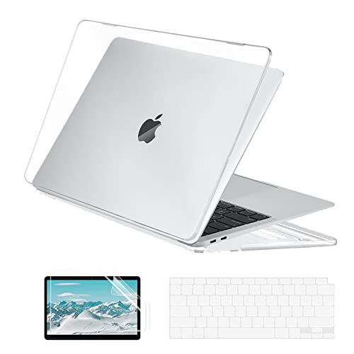 EooCoo Compatible with MacBook Air 13 inch Case 2022 2021-2018 M1 A2337 A2179 A1932 with Retina Display, Plastic Hard Shell Case + TPU Keyboard Skin Cover + Screen Protector, Crystal Clear