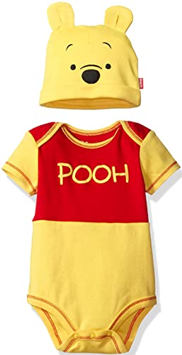 Disney Boys' Winnie the Pooh Bodysuit with Cap Set, Yellow, 0/3M