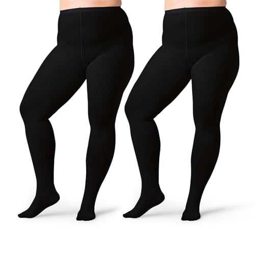 Silky Toes Womens Plus Size Opaque Microfiber Casual Tights- (1/2, Black)